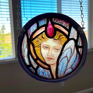 Painted Glass Angel Sun Catcher on Chain.